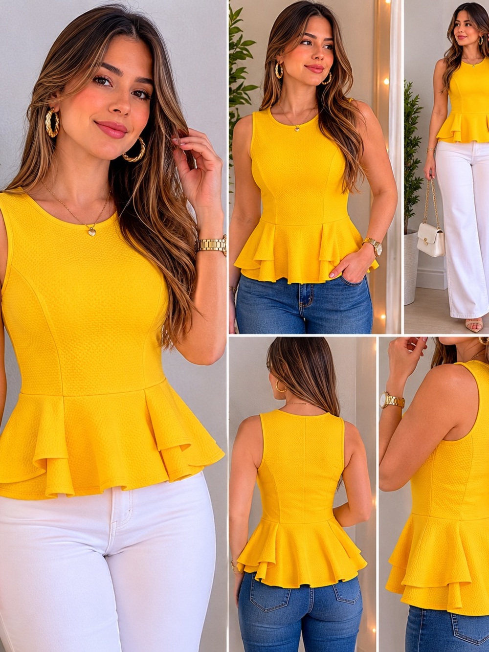 Thalia Sodi Bright Yellow Sleeveless Peplum Top - Picture 3 of 5